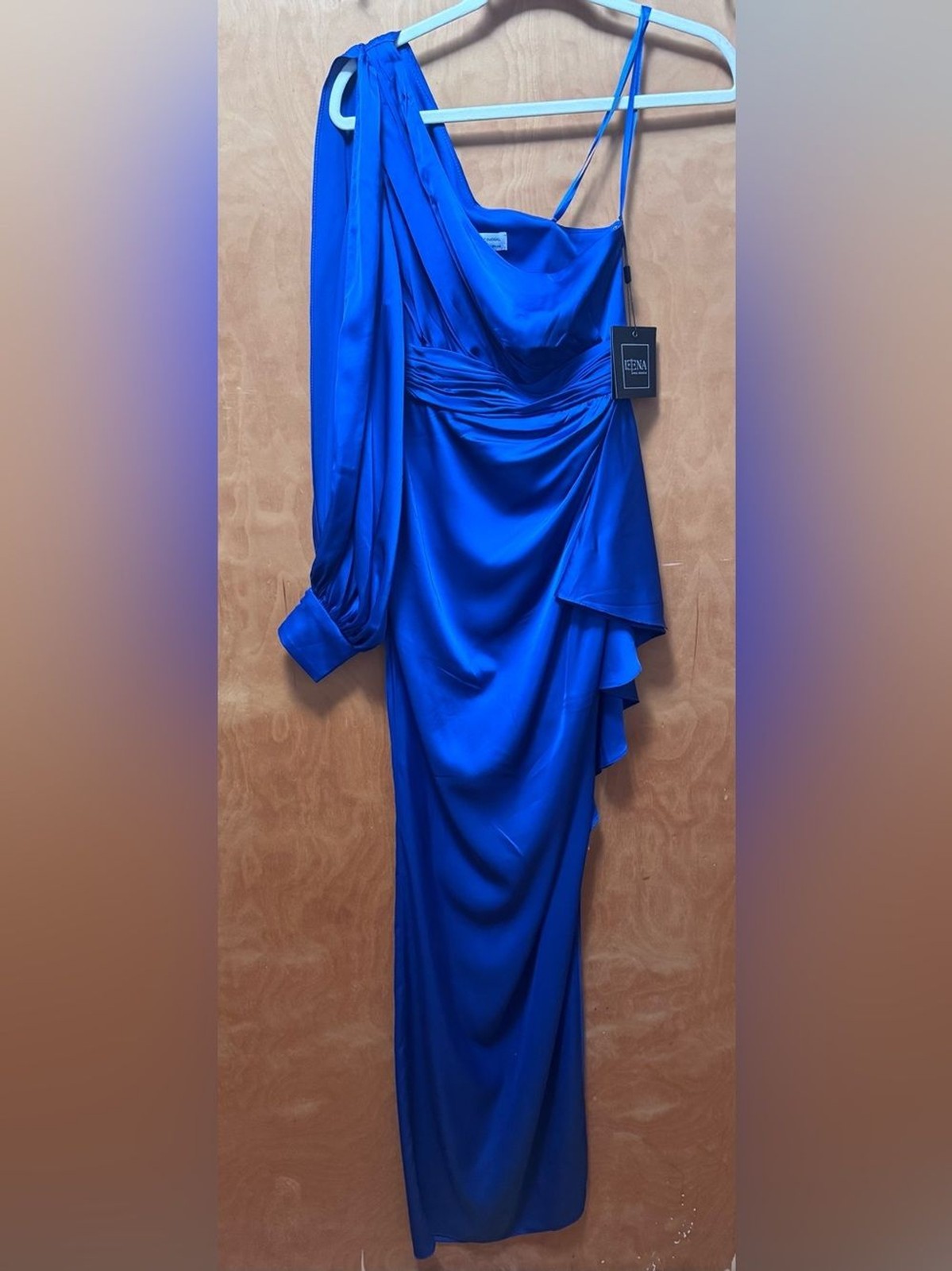 Ieena for Mac Duggal Royal Blue One Shoulder Bishop Sleeve Gown size 2