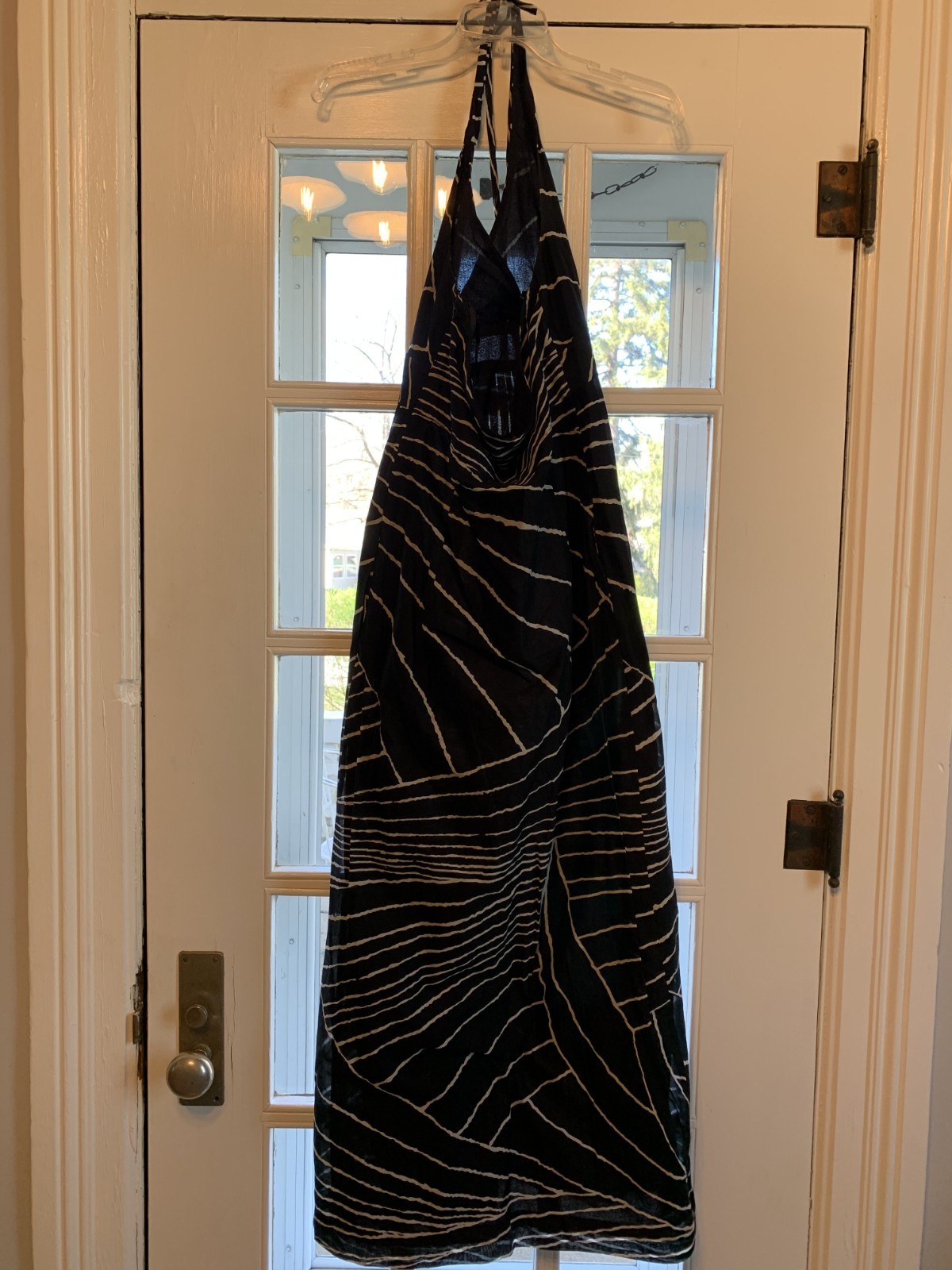 Ann Taylor Maxi Dress Black Lined Size 8 Sundress Graphic Print Side Zip