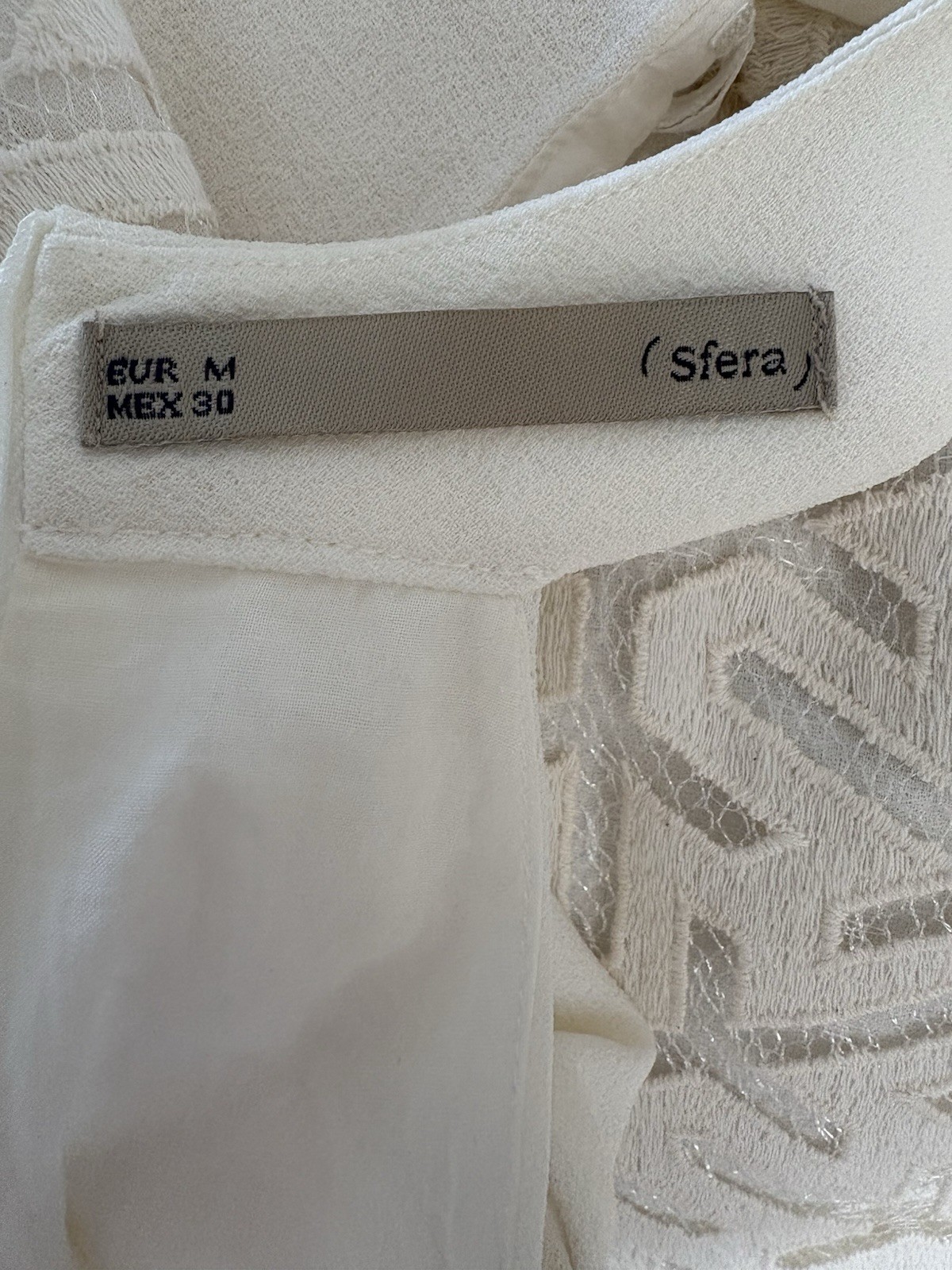 Sfera Women’s Halter Neck Ivory Shift Dress with Textured Geometric Pattern M