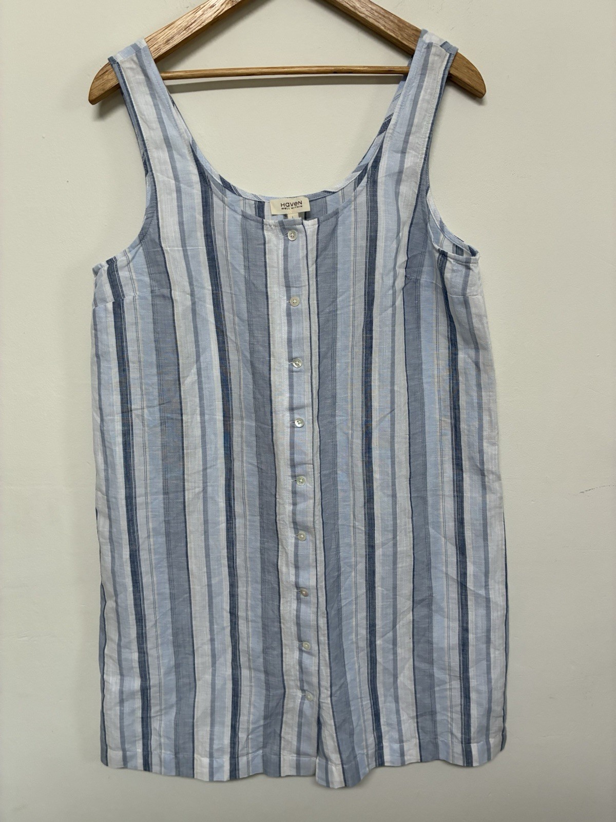 Haven Well Within Size Large Linen Organic Cotton Midi BD Blue Striped Coastal