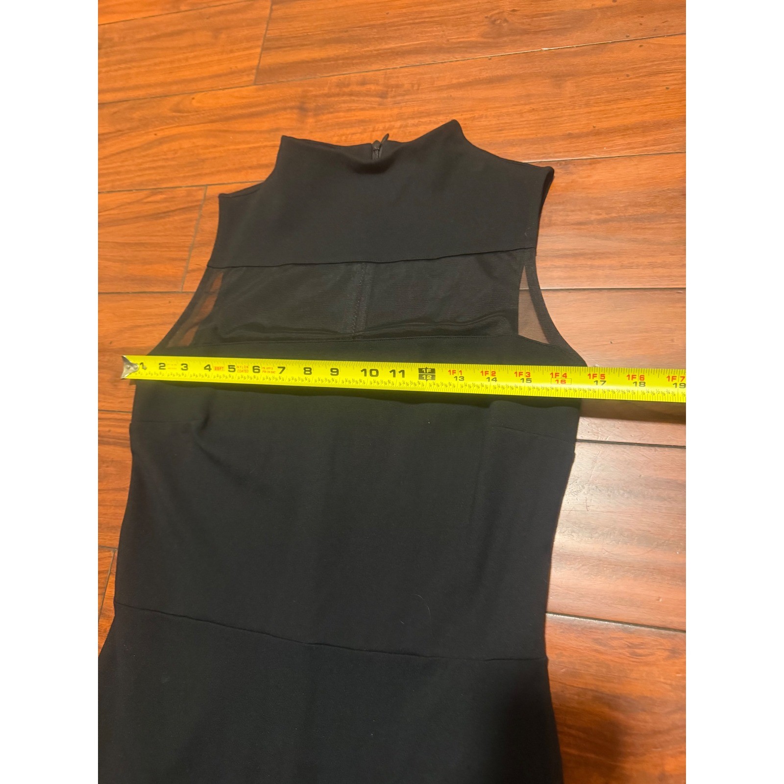 Marcella NYC Black Ponte Mesh Mock Neck Sleeveless Midi Dress Size M