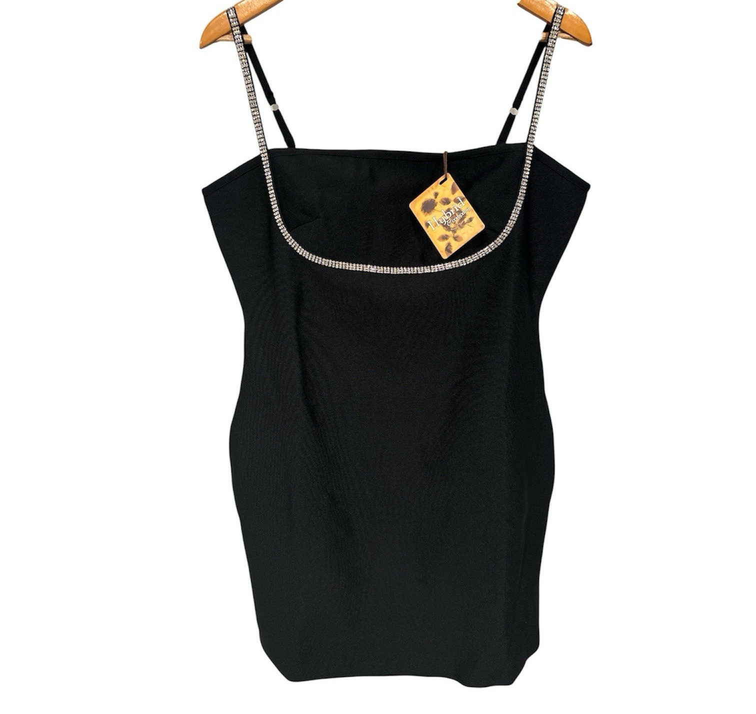 Hybrid & Company Black Mini Rhinestone Strap Bodycon Cocktail Party Club 1X