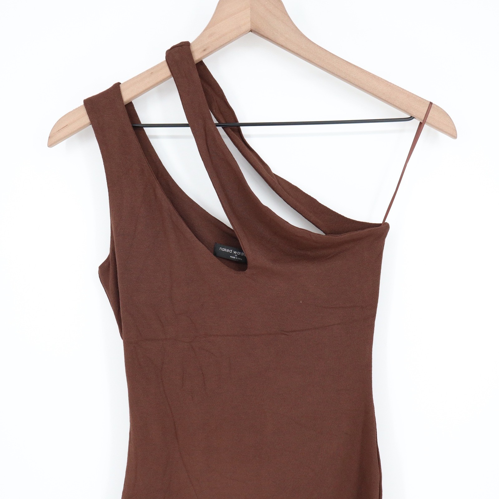 Naked Wardrobe Womens Chocolate One Shoulder Mini Dress Brown Large