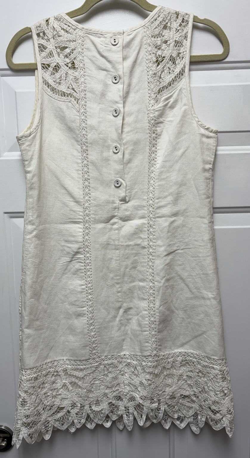 ANTHROPOLOGIE MOULINETTE SOEURS Perla Shift Dress Size 4 Lace Ivory Linen Blend