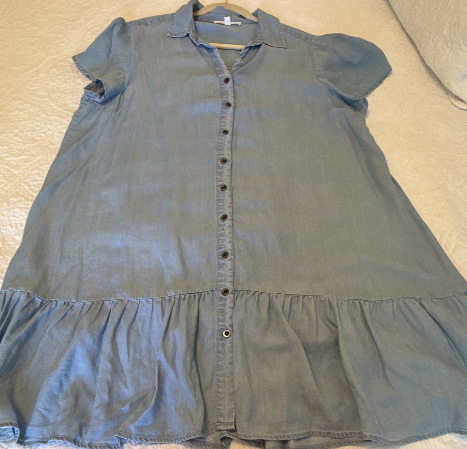 Jane + Delancey 1X Plus Blue Solid Collared Shirt Dress Button Front Ruffle