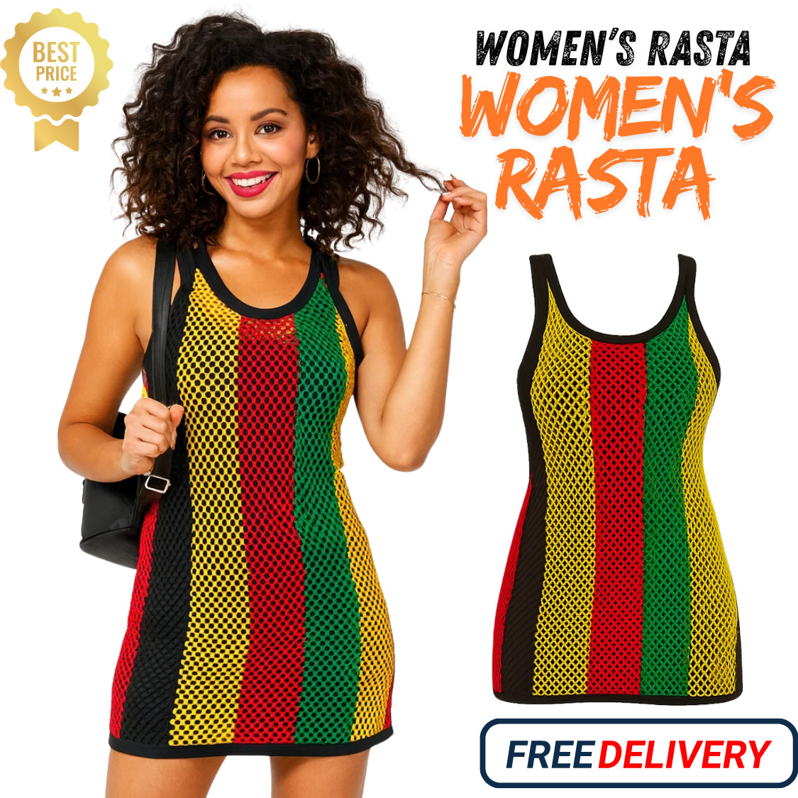 Women’s Rasta Jamaican Stripe Crochet Mesh Vest Top Sleeveless Backless Fishnet