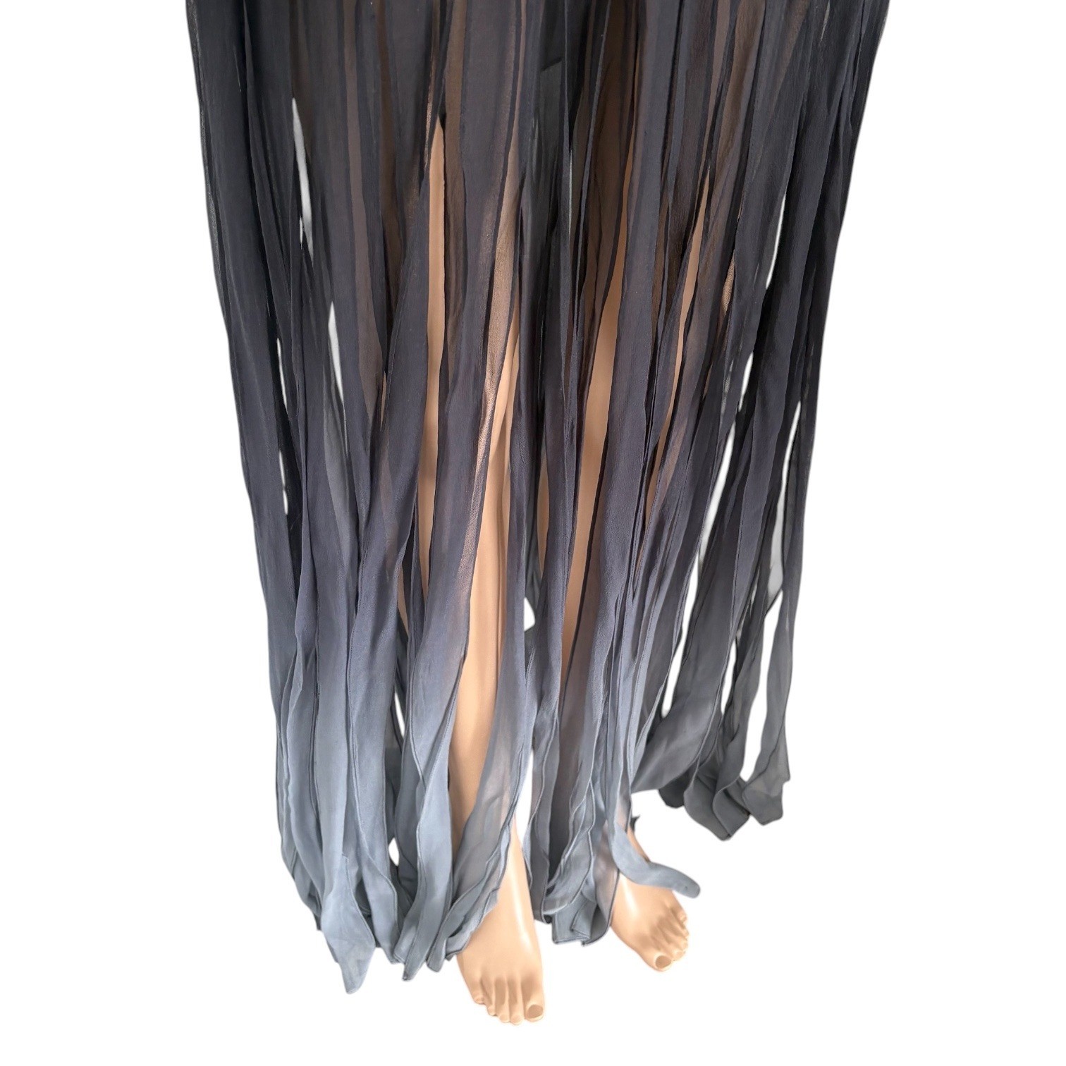 BCBGMAXAZRIA Strapless Silk Ruched Ombre Fringe Maxi Dress 8 Old Hollywood