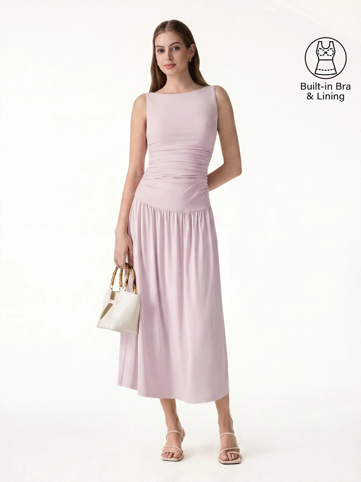 OGL SkinKiss Cooling Boatneck Ruched Midi Bra Dress, Primrose Pink