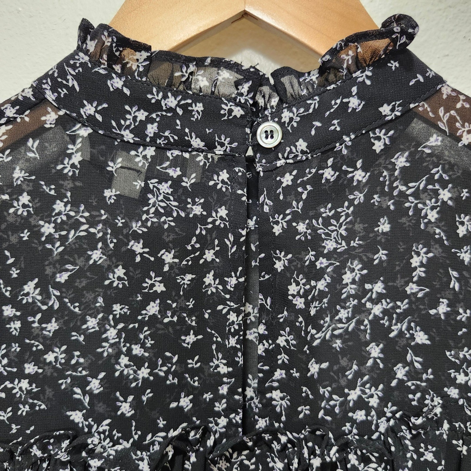 Pinch Black Tiered Floral Print Long Sleeve Ruffle Lined Dress Size Large