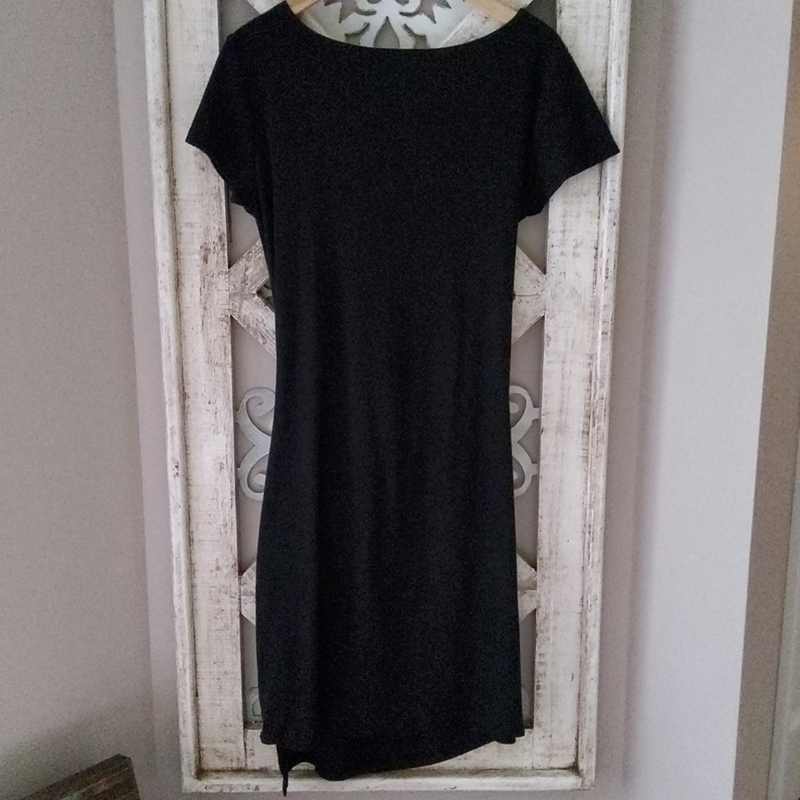 New Caslon Stretch Rib Cotton Tie Sarong Wrap Midi Dress in Black Asymmetric S