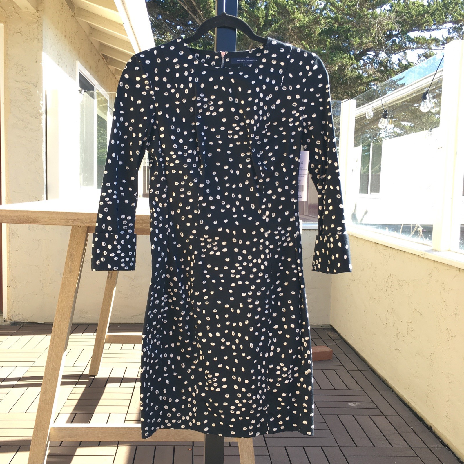 French Connection Fast Spotty Vintage Dress Snowdrop 2 Dot Black White Stretch