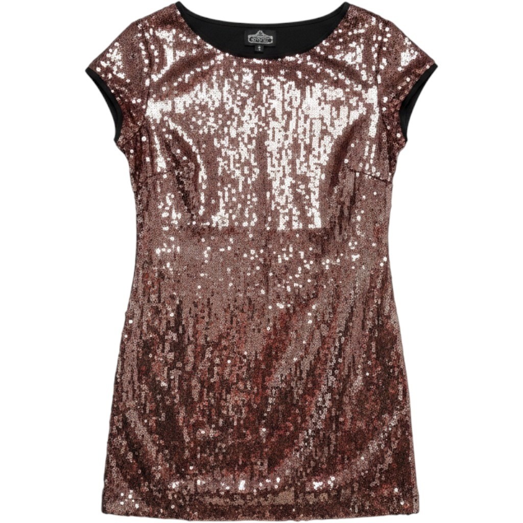 Angie Sequin Dress Sz S Pink Rose Gold Black Cap Sleeve Party Club Glam