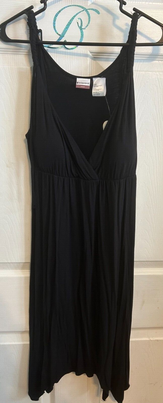 NO BOUNDRIES JUNIORS BLACK STRETCH V NECK BRAIDED STRAPS DRESS SIZE 11/13 NWT