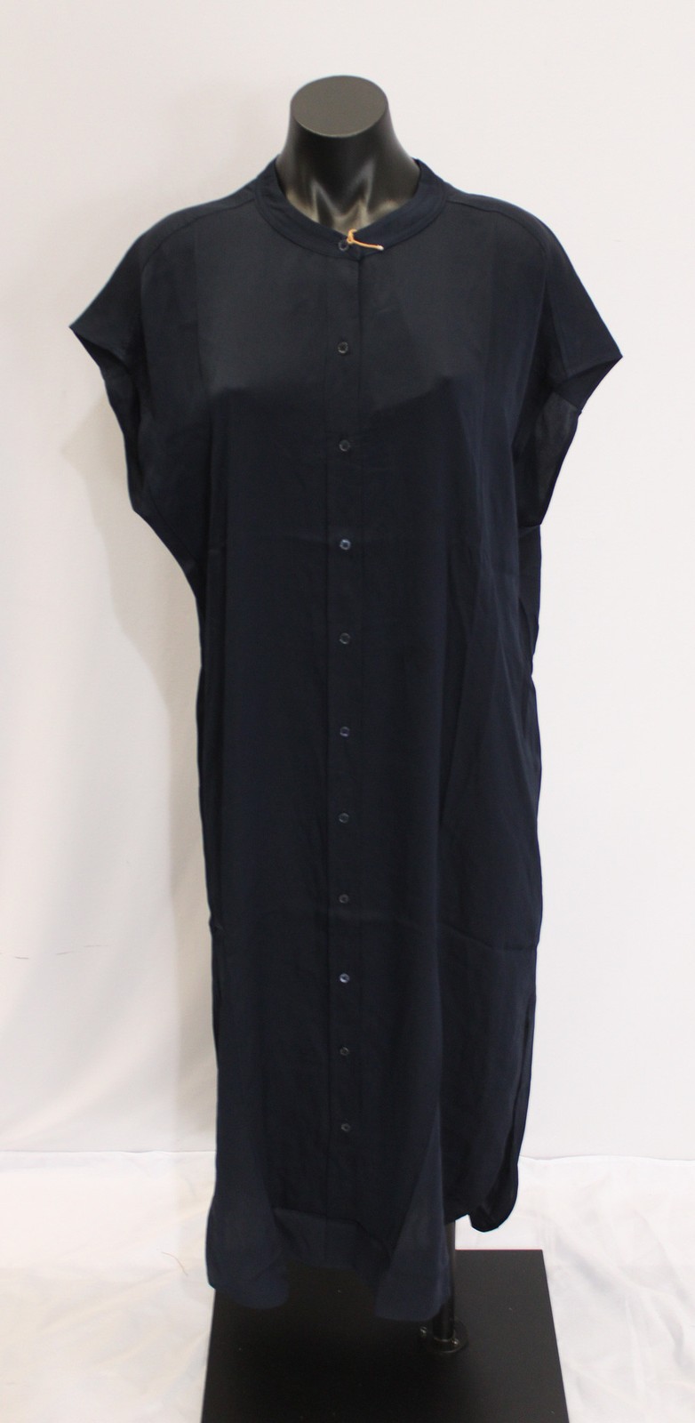 Quince Women’s Washable Stretch Silk A-Line Midi Shirt Dress CD4 Navy Large