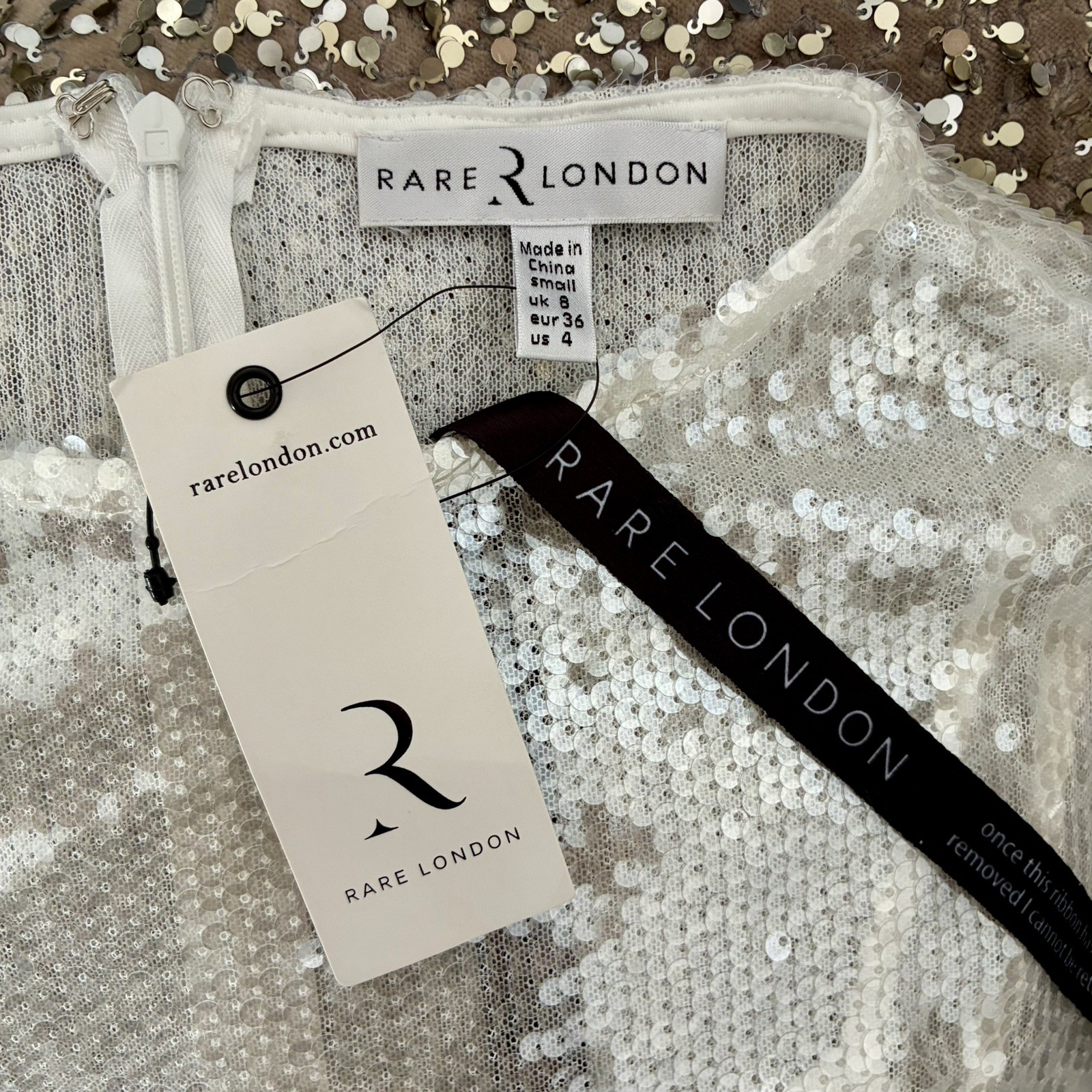 Rare London White Sequin Round Neck Long Sleeve Maxi Dress With Cami 8 RRP £95