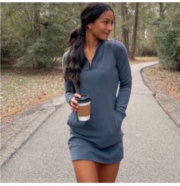 American Giant Dress Women L Blue Long 1/4 Zip Long Sleeve Sweatshirt Moto Tunic
