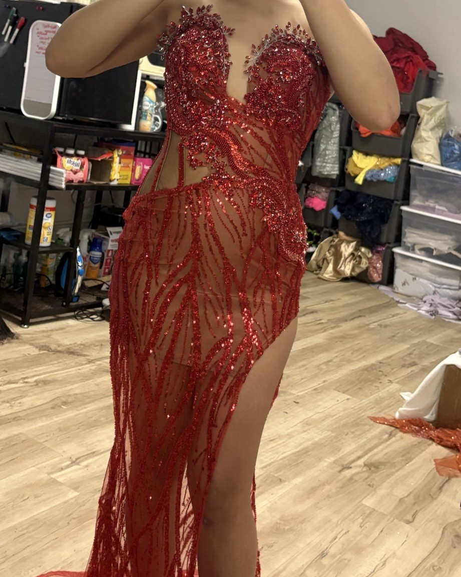 Red custom prom dress for sell