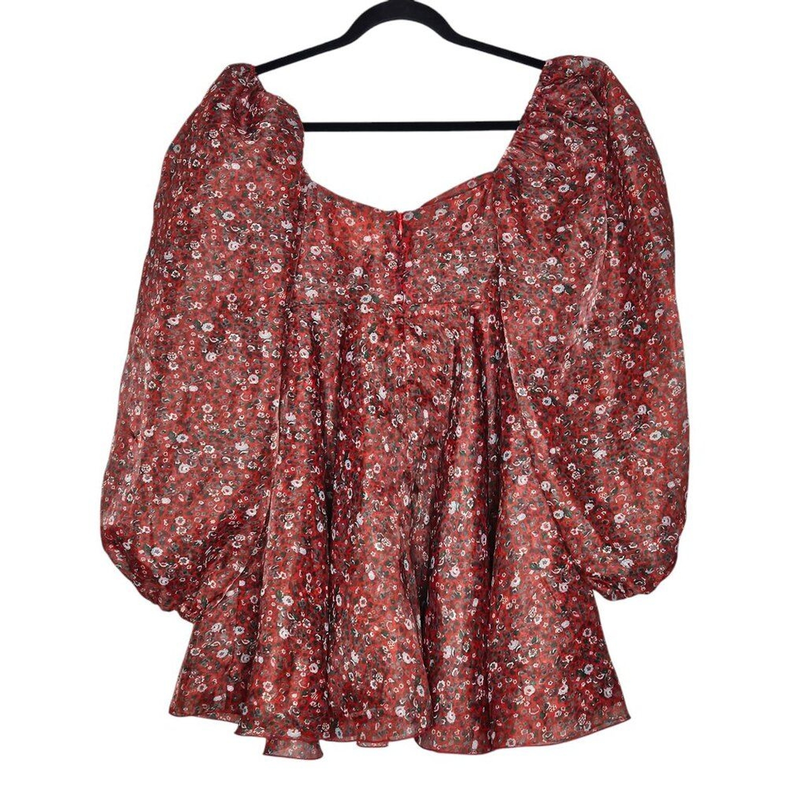 Selkie Princess Crimson Darling Red Floral Puff Sleeve Organza Mini Dress Size S