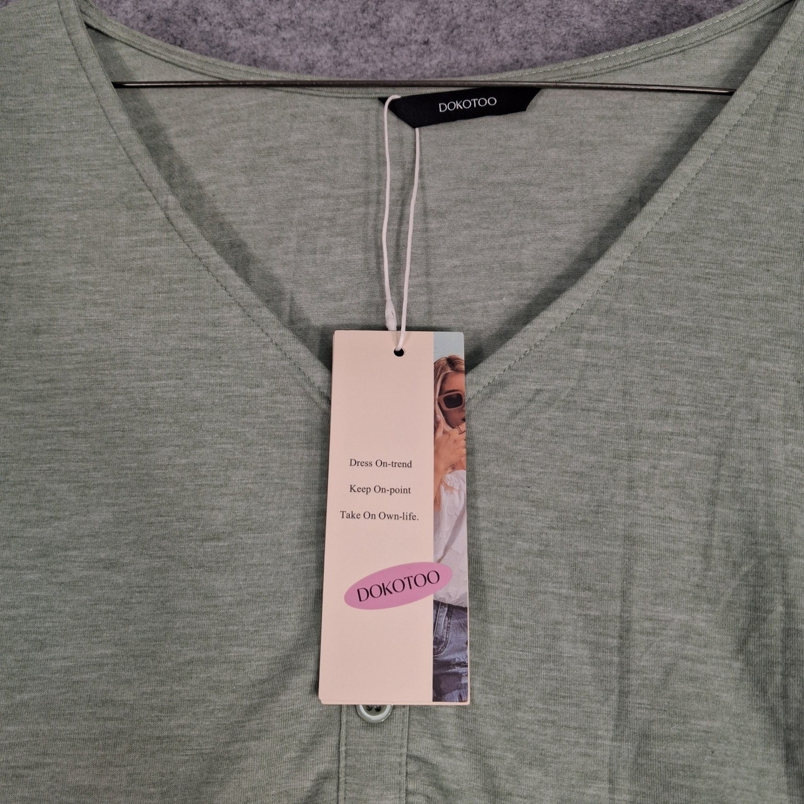 Dokotoo Button Front Dress Womens Large Green Tiered Long Sleeve Babydoll Knit