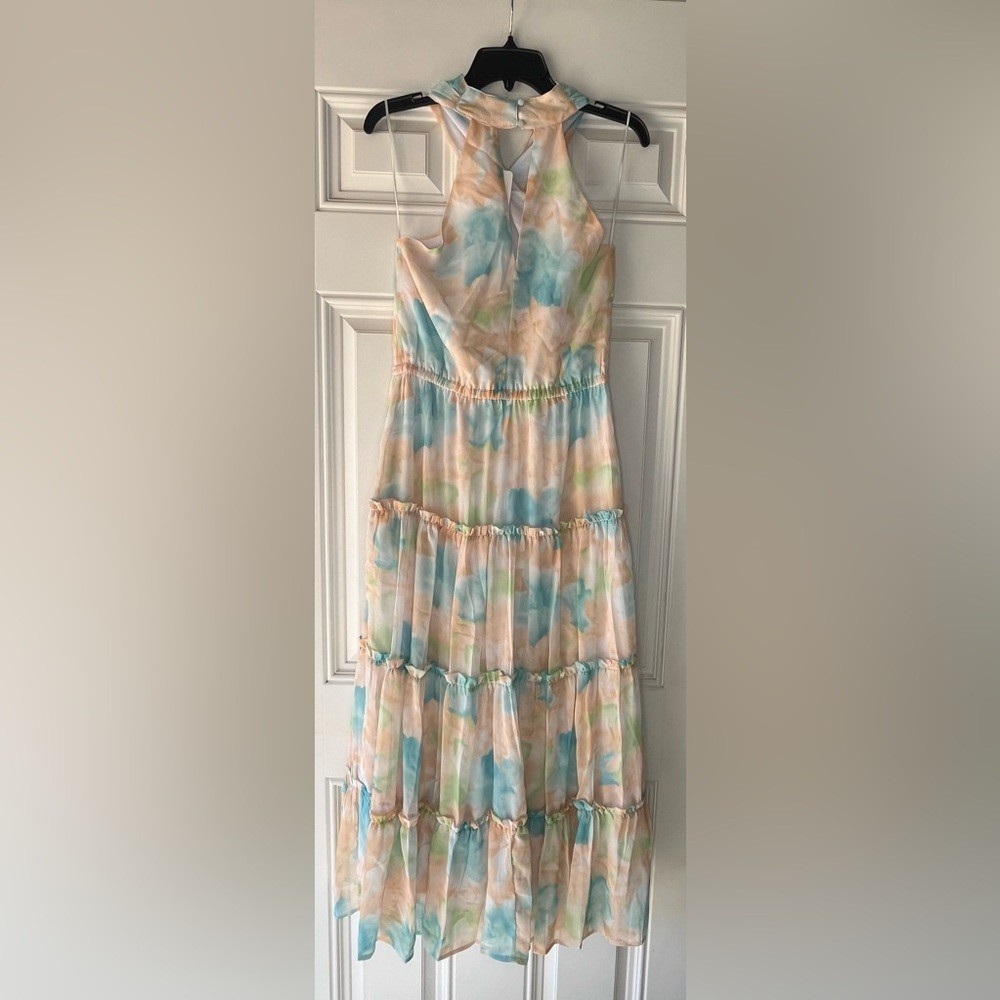 Davi & Dani NEW NWT Peach Multicolor Floral Halter Neck Maxi Dress medium