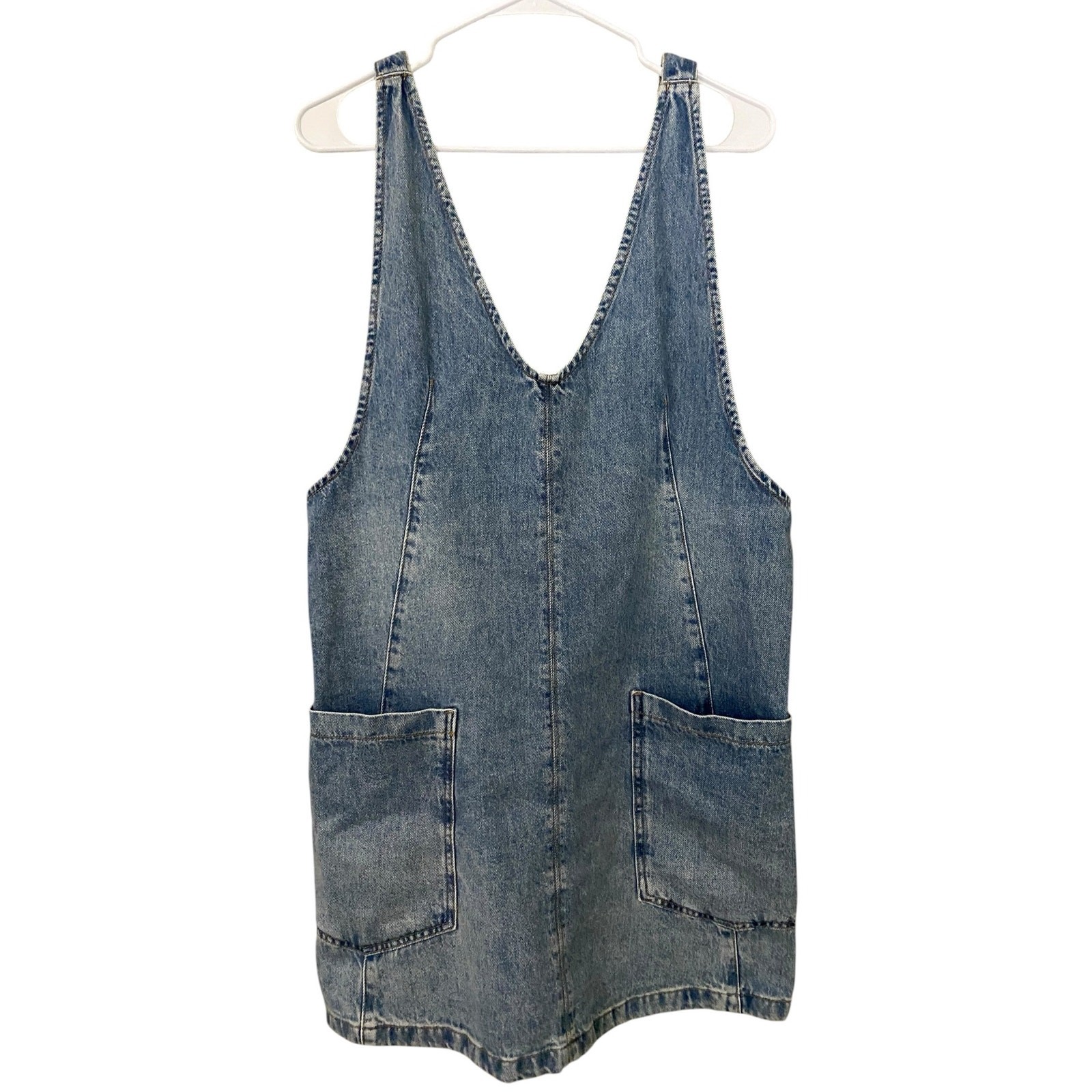 Free People High Roller Skirtall Medium Denim Overall Mini Dress Western Boho