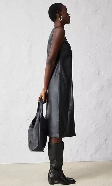FREEMANS Sleeveless Nappa Leather Midi Dress in Black UK 12 (fmn82-3)