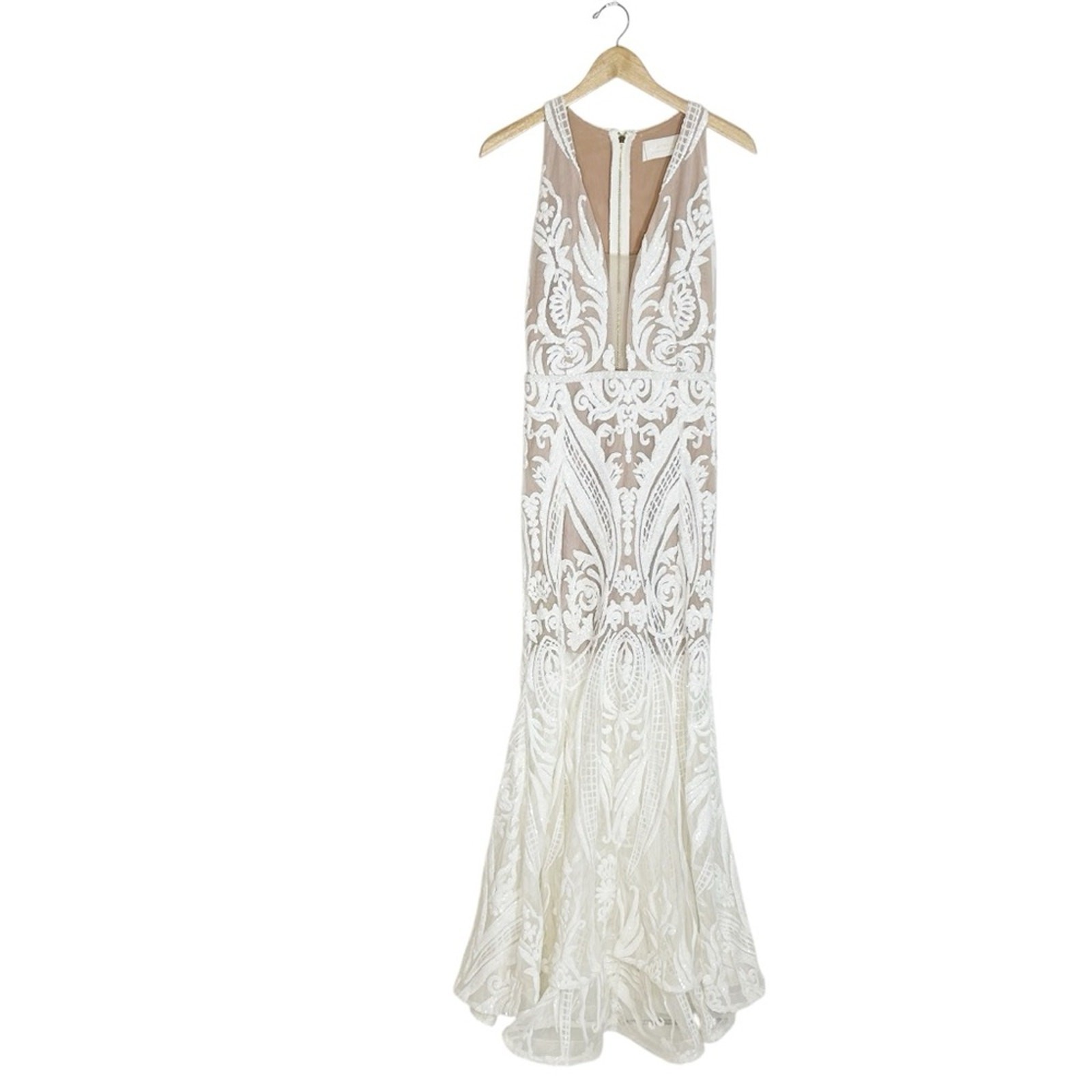 BRONX & BANCO Ester Sequin & Bead Embellished Plunge Neck Gown Size Small