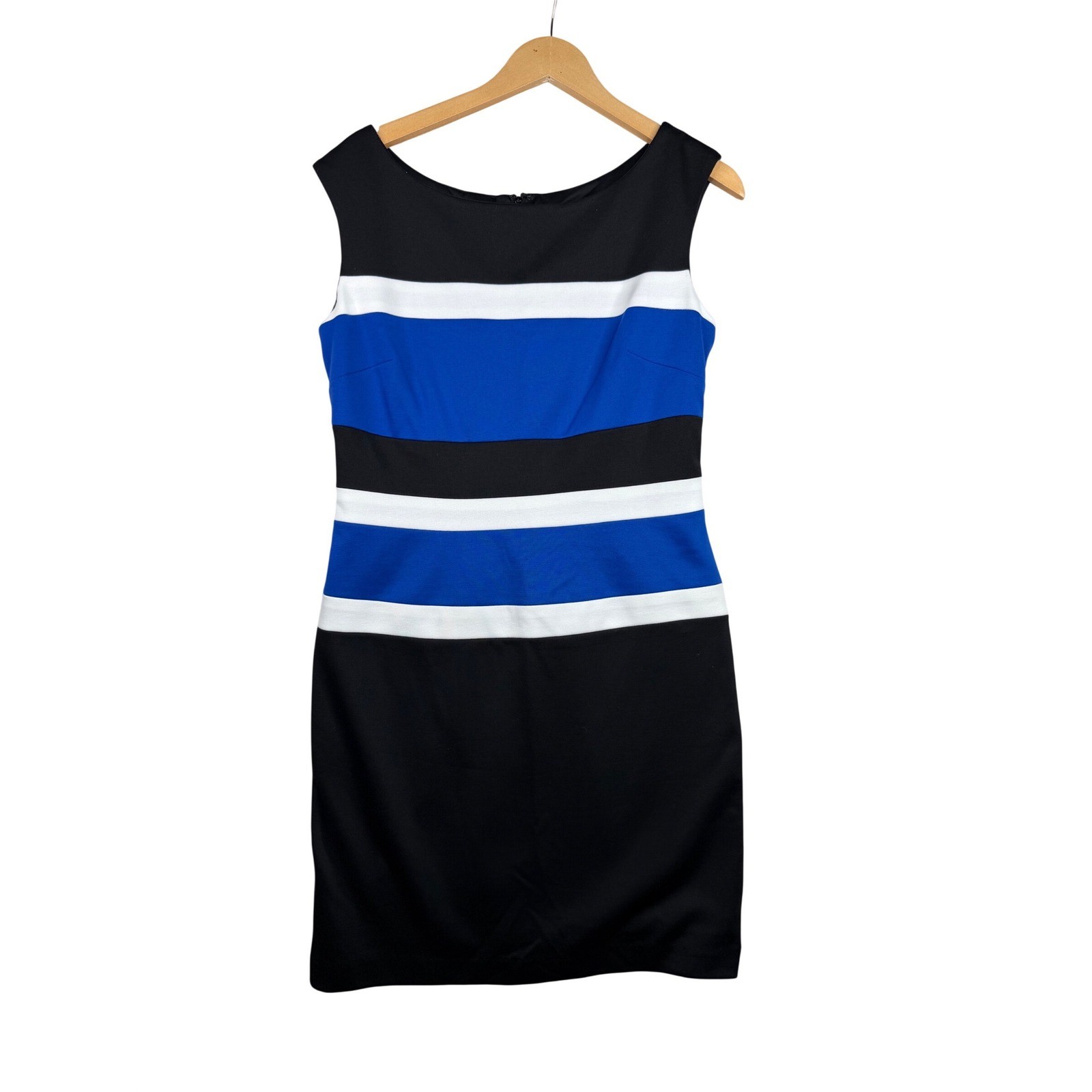 Sandra Darren Striped Sleeveless Dress size 10 Black/Blue/White
