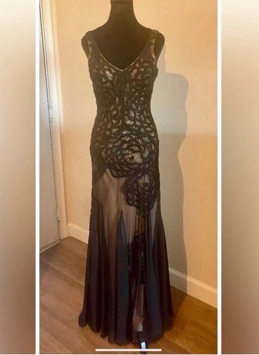 Y2K Sue Wong Black Mesh Gown, Dress XS S Small 2 4 6 Anthropologie BHLDN