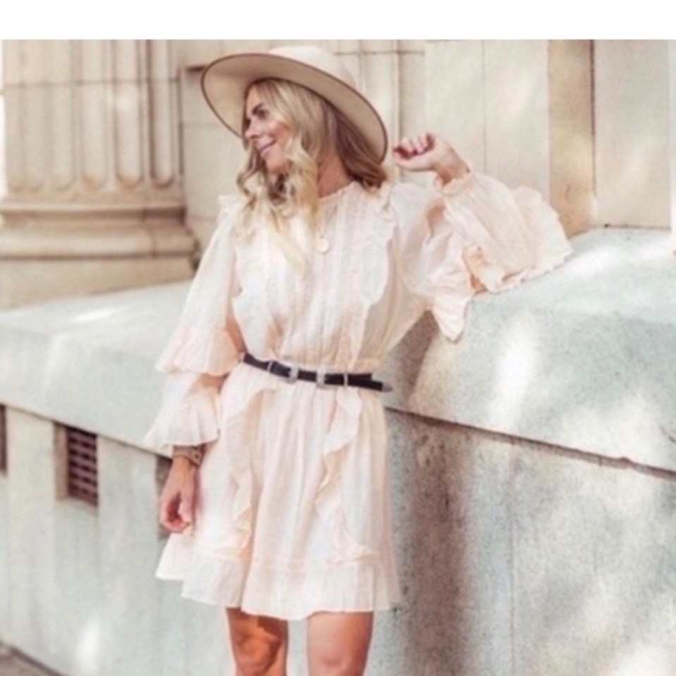 Happy X Nature by Kate Hudson Swirl Prairie Ruffles Lace Boho Sz Lg Peach $88