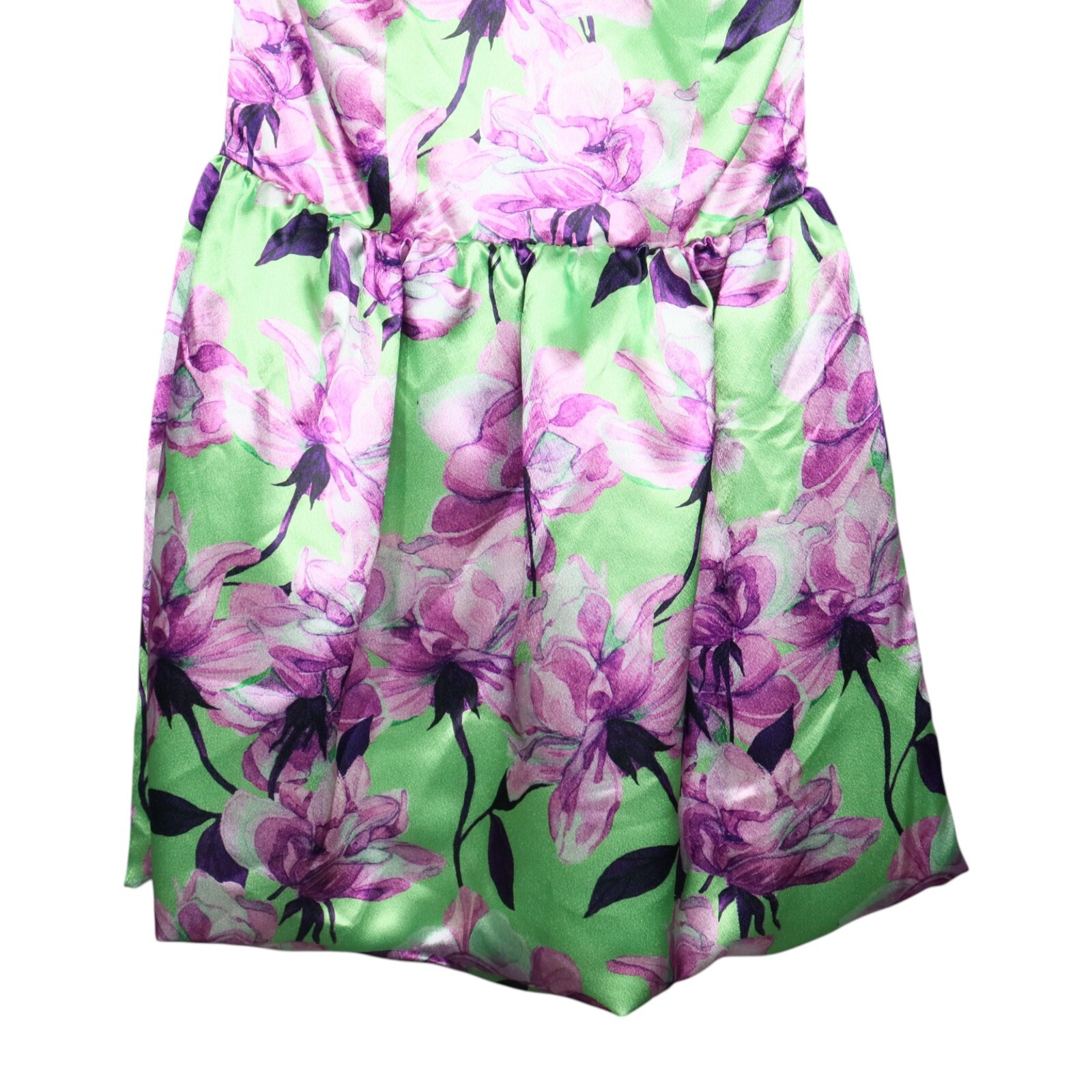 Delfi Tiffany Mini Dress Womens Size Medium Green Floral Print Satin Halter