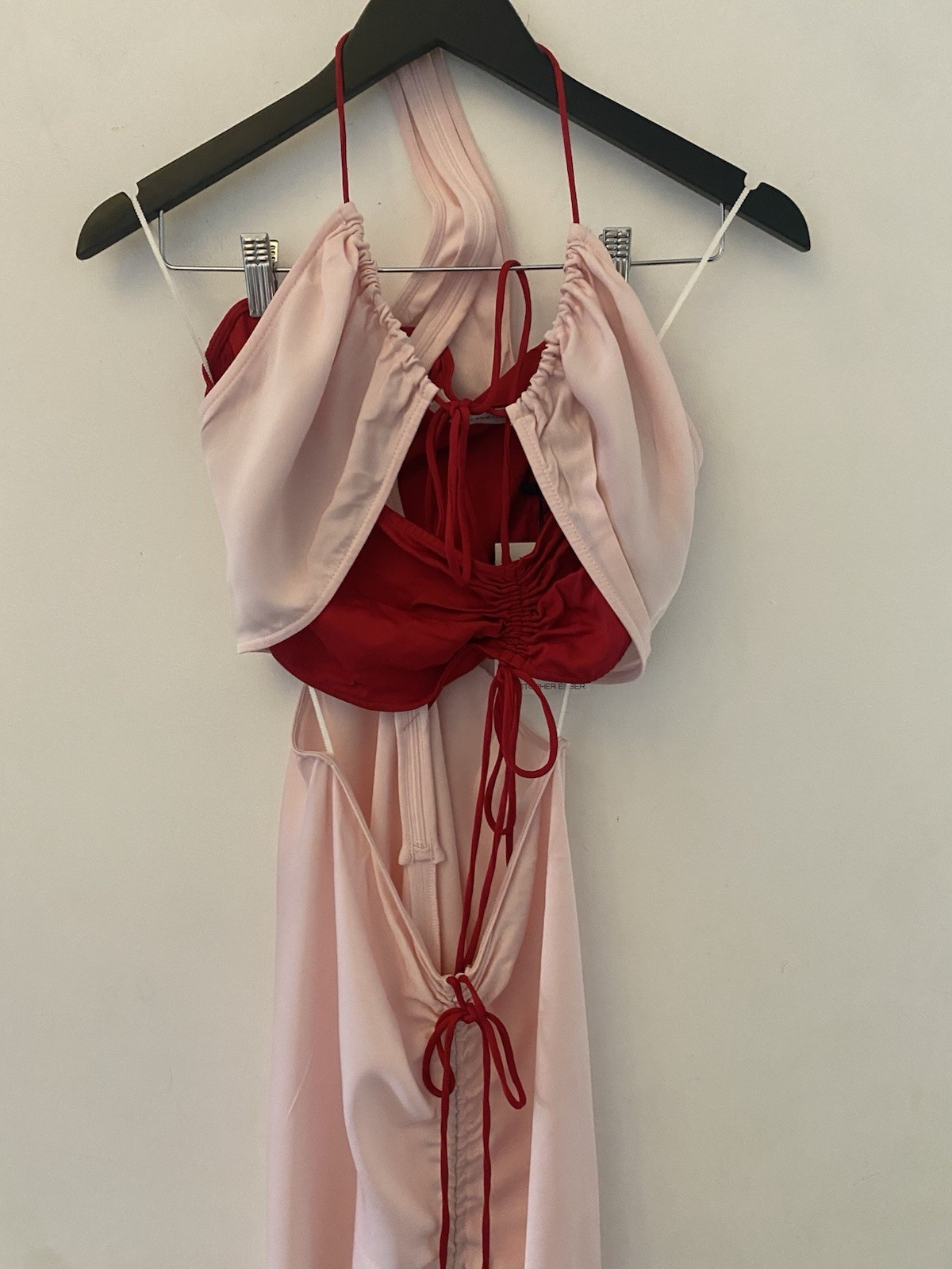CHRISTOPHER ESBER Pink & Red Multi Panel Disconnect Ruched Maxi Dress AU 12 US 8