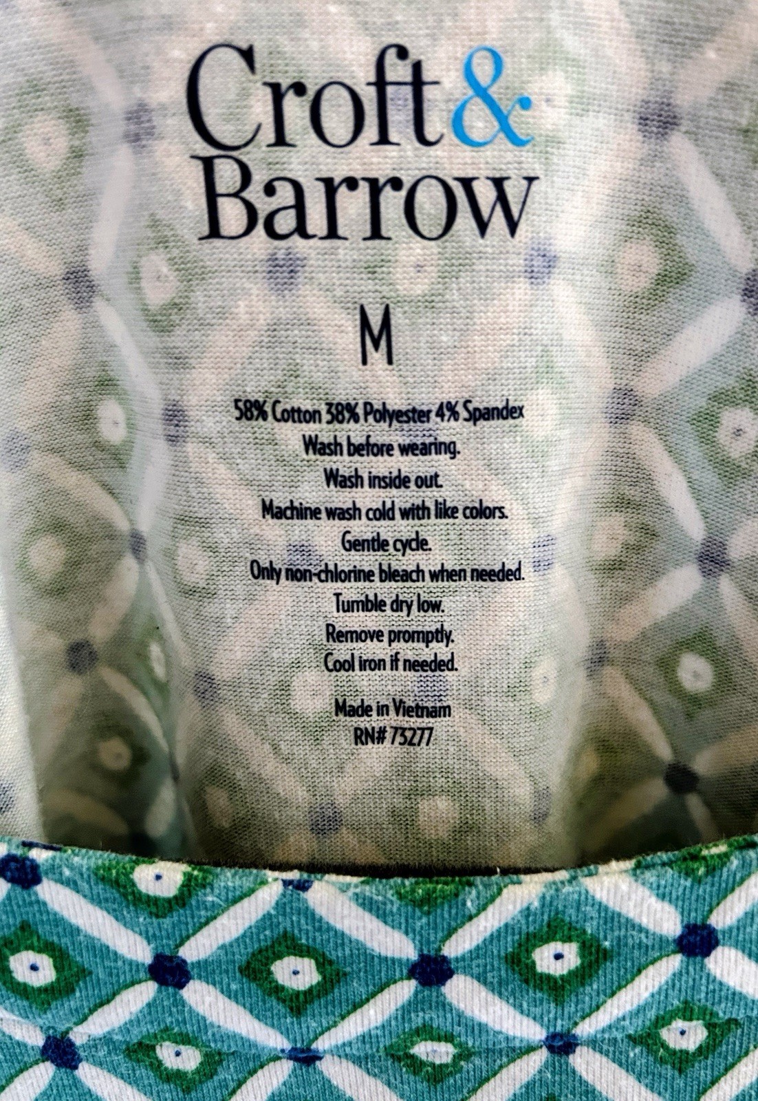 Croft & Barrow Cotton Blend Pullover Midi Dress~Blue/Green/White~Medium~VGUC