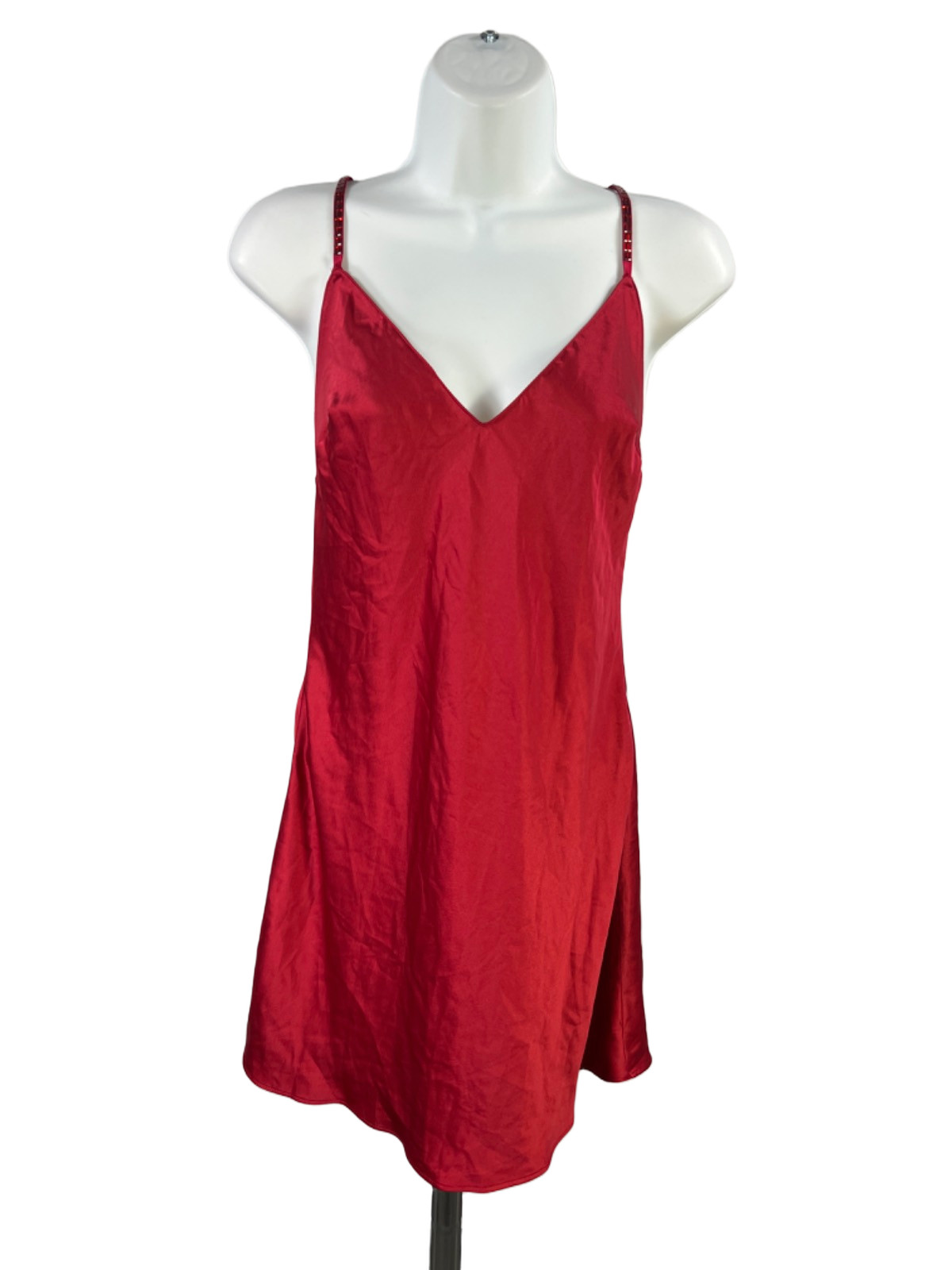 Victoria’s Secret Women’s Red Satin Crystal Bow Back Mini Slip Dress – S