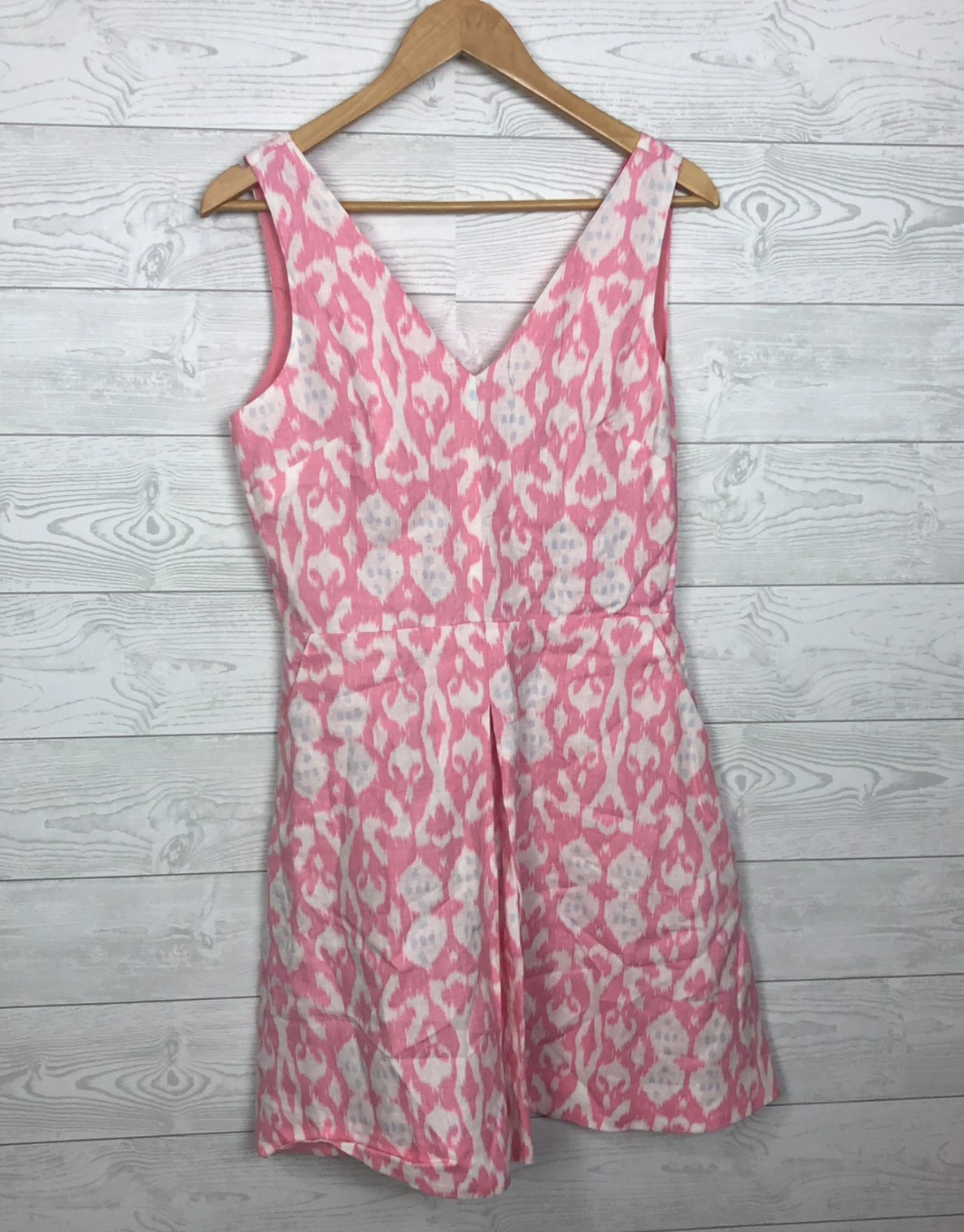 NWT GAP Women’s Size 8 Fit & Flare Dress Ikat Pattern Sleeveless Pink White