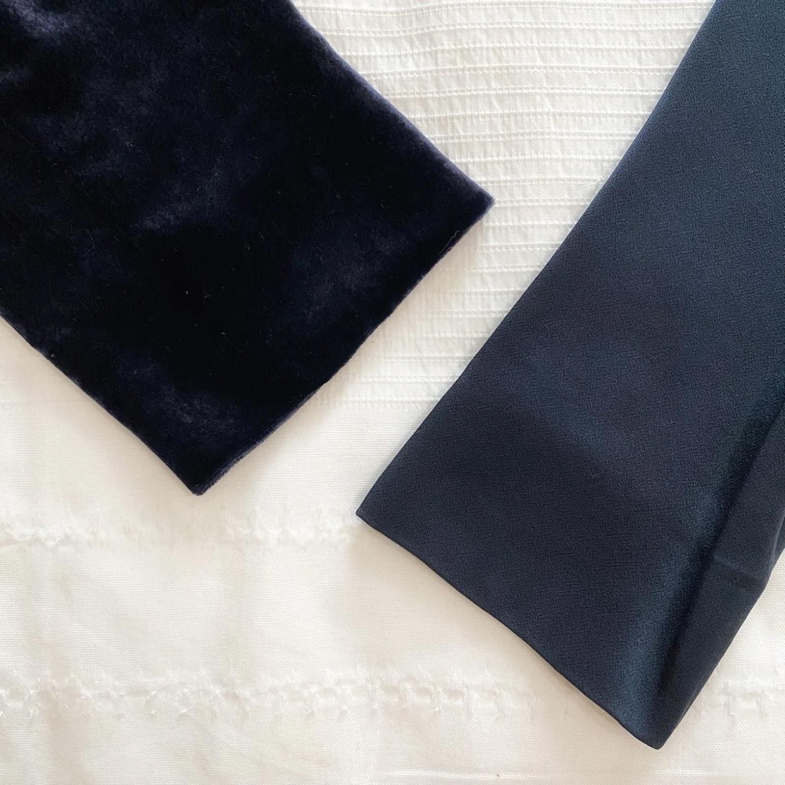 CEDRIC CHARLIER SILK BLEND NAVY SATIN VELVET COMBO LONG SLEEVE A-LINE DRESS – 8