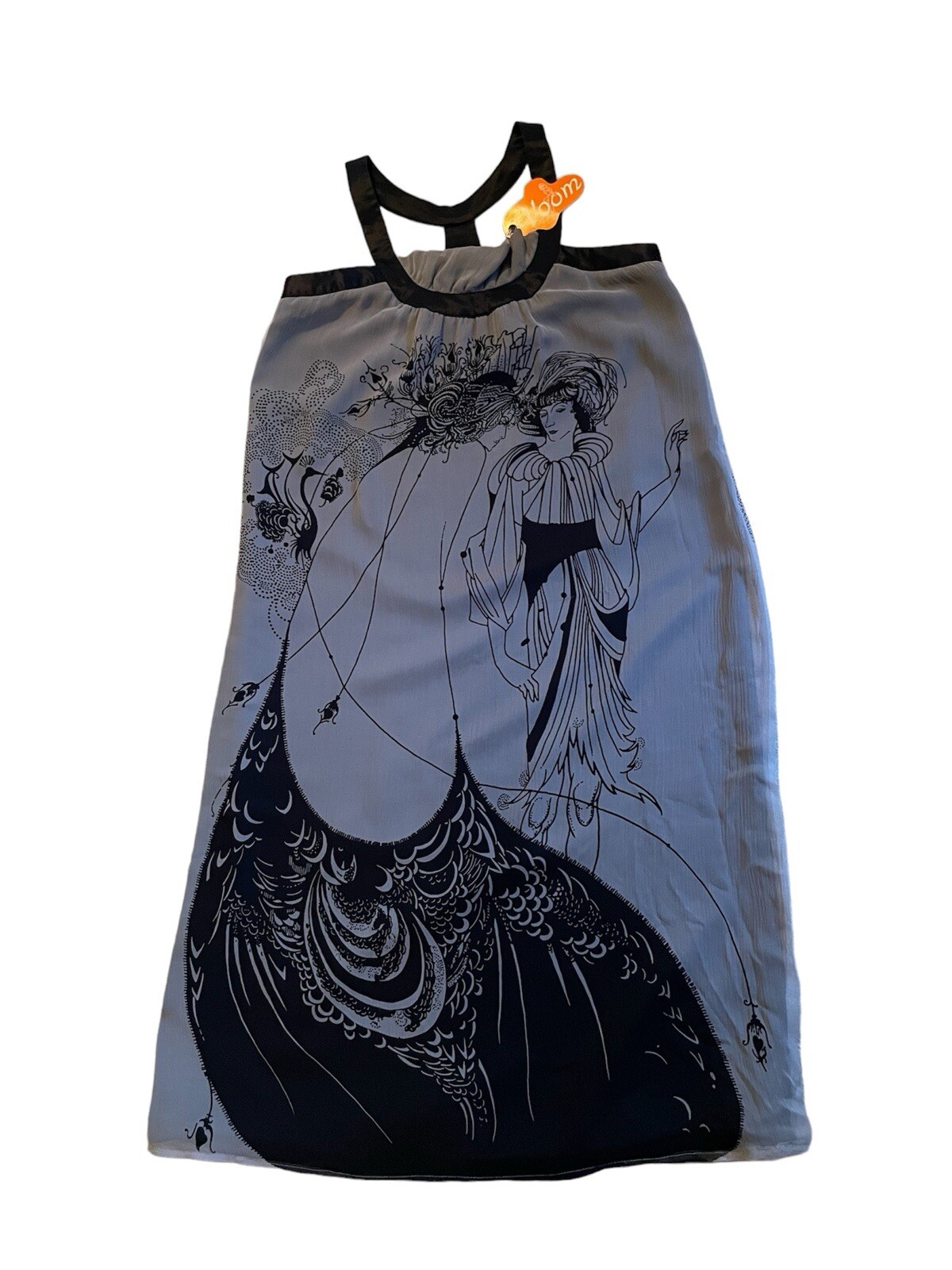 NWT VOOM by Joy Han Gray/black Silk Mythology Figure Lined Tunic Dress Size L