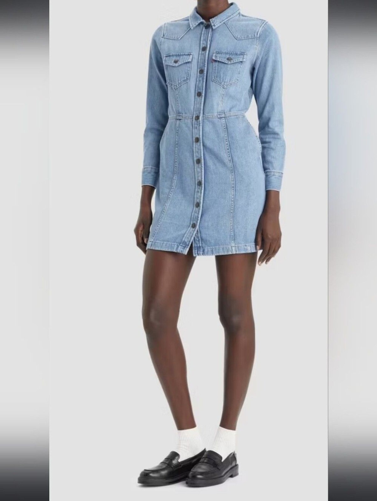 Levi’s Medium Blue Denim Button-Front Shirt Mini Dress