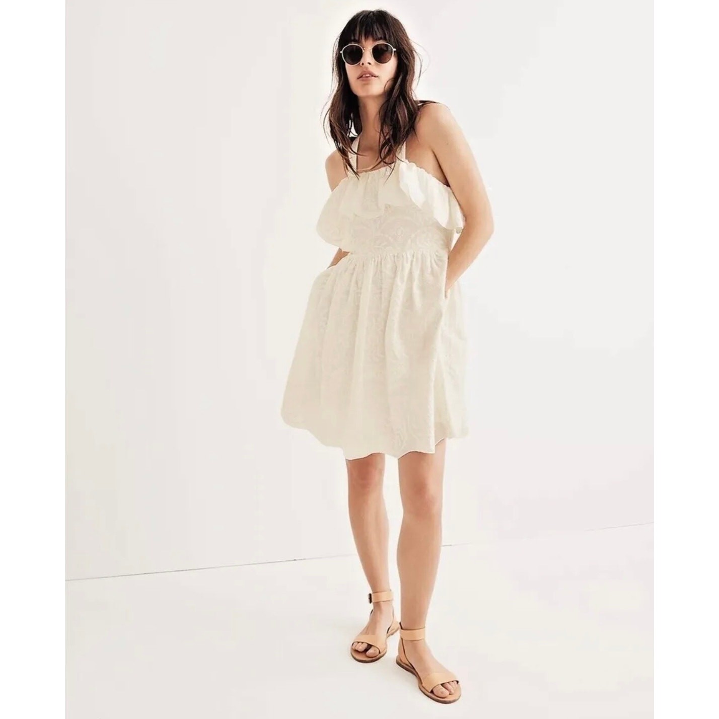 Madewell Embroidered Apron Ruffle Dress White Size 6