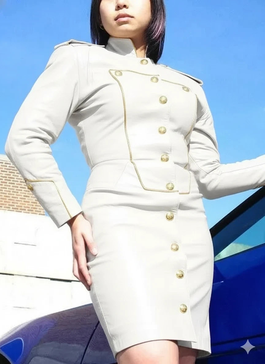 Slim Fit New Fashionable Apparel Trendy Women’s White Leather Dress Soft Style