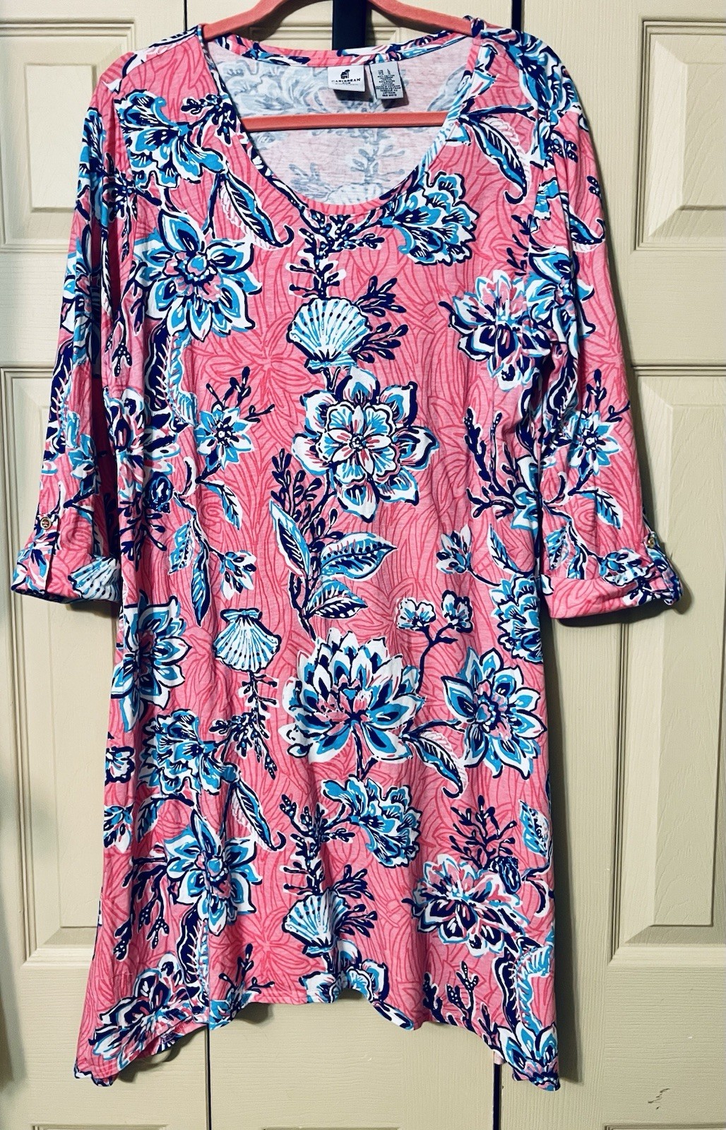 Caribbean Joe Floral Pink And Blue Dress Size L