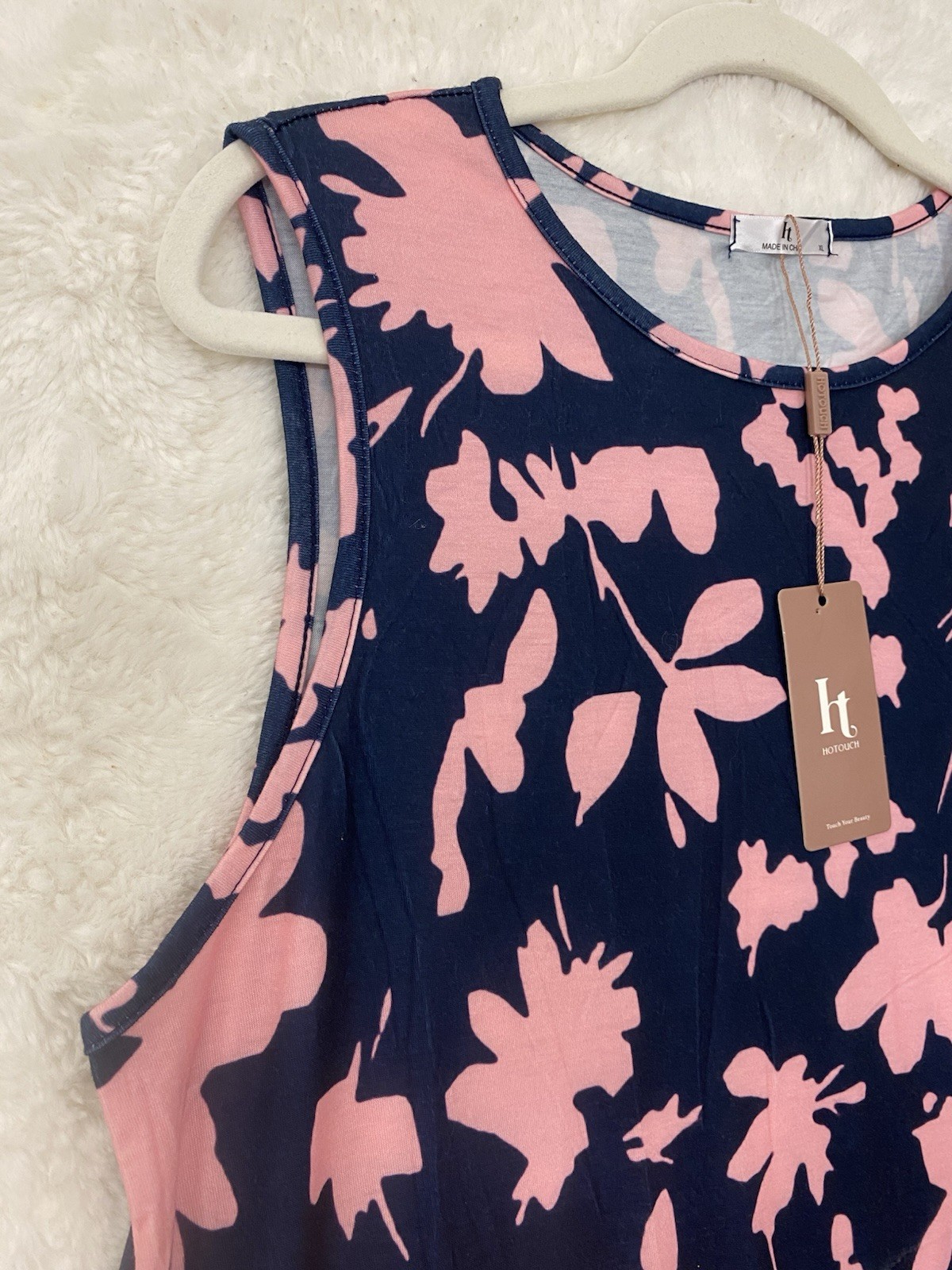 Womens Floral Ruffle Hem Sleeveless Midi Dress Size XL Navy & Pink Jersey NWT