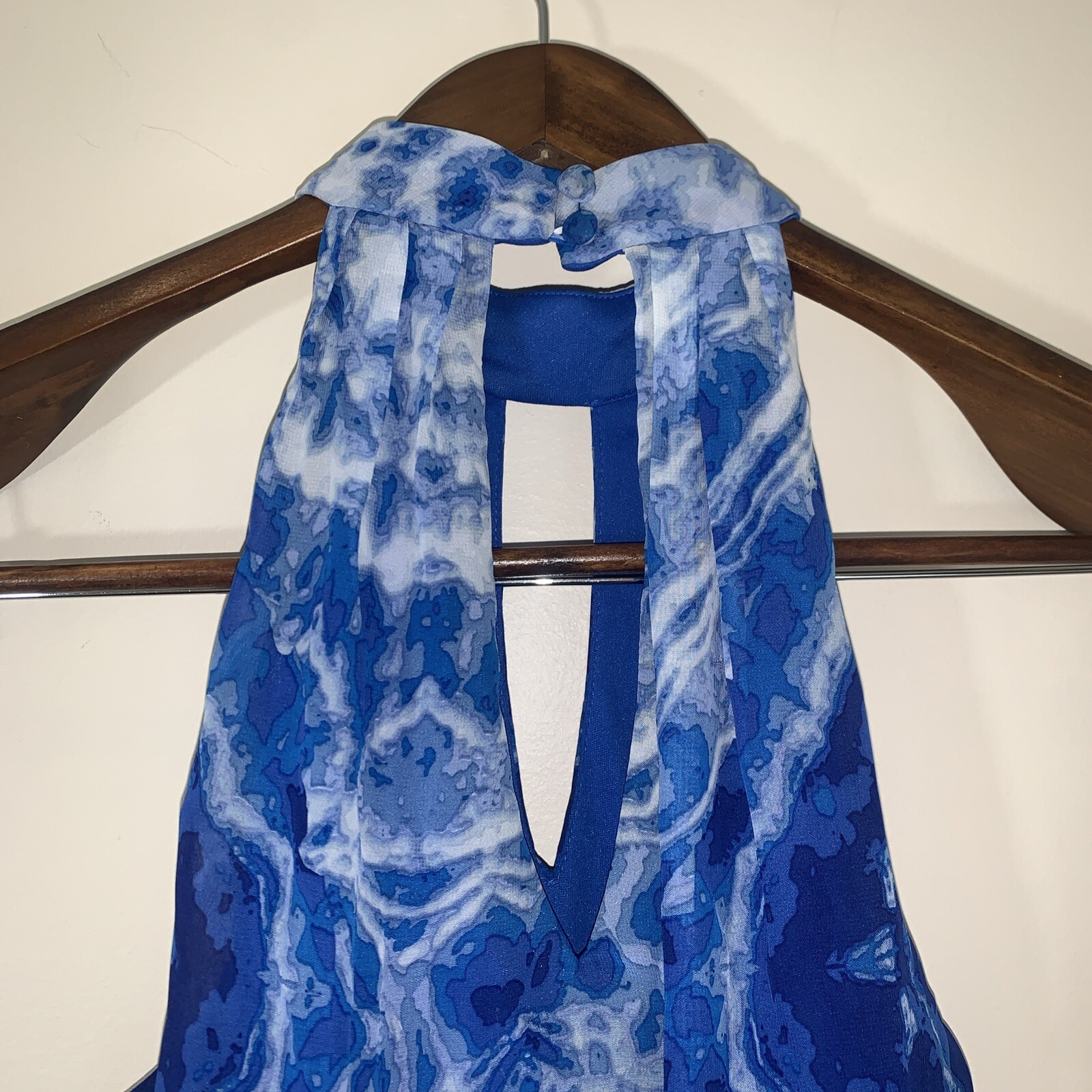 Bisou Bisou Maxi Dress Womens 2 Blue Muted Geometric Print Romantic Wedding