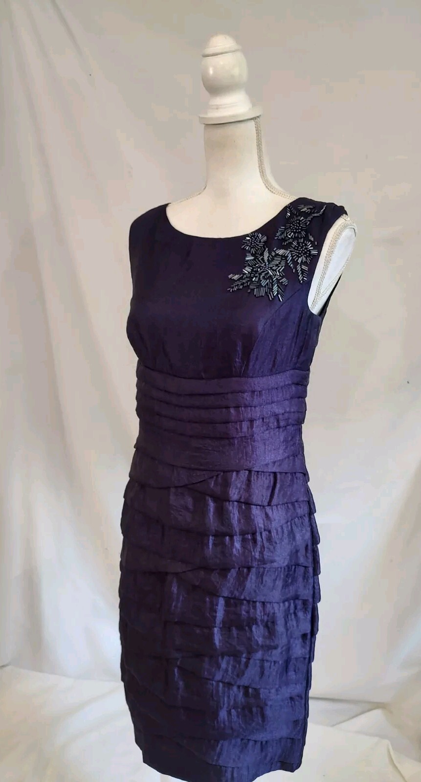 Adriana Pappell Dress Cocktail Party Deep Purple Sheath Bandage Layers Beading 8