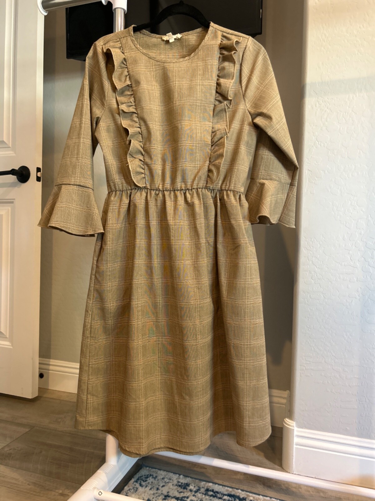 Stevie Hender Brown Dress Size S Plaid Prarie Style Ruffles
