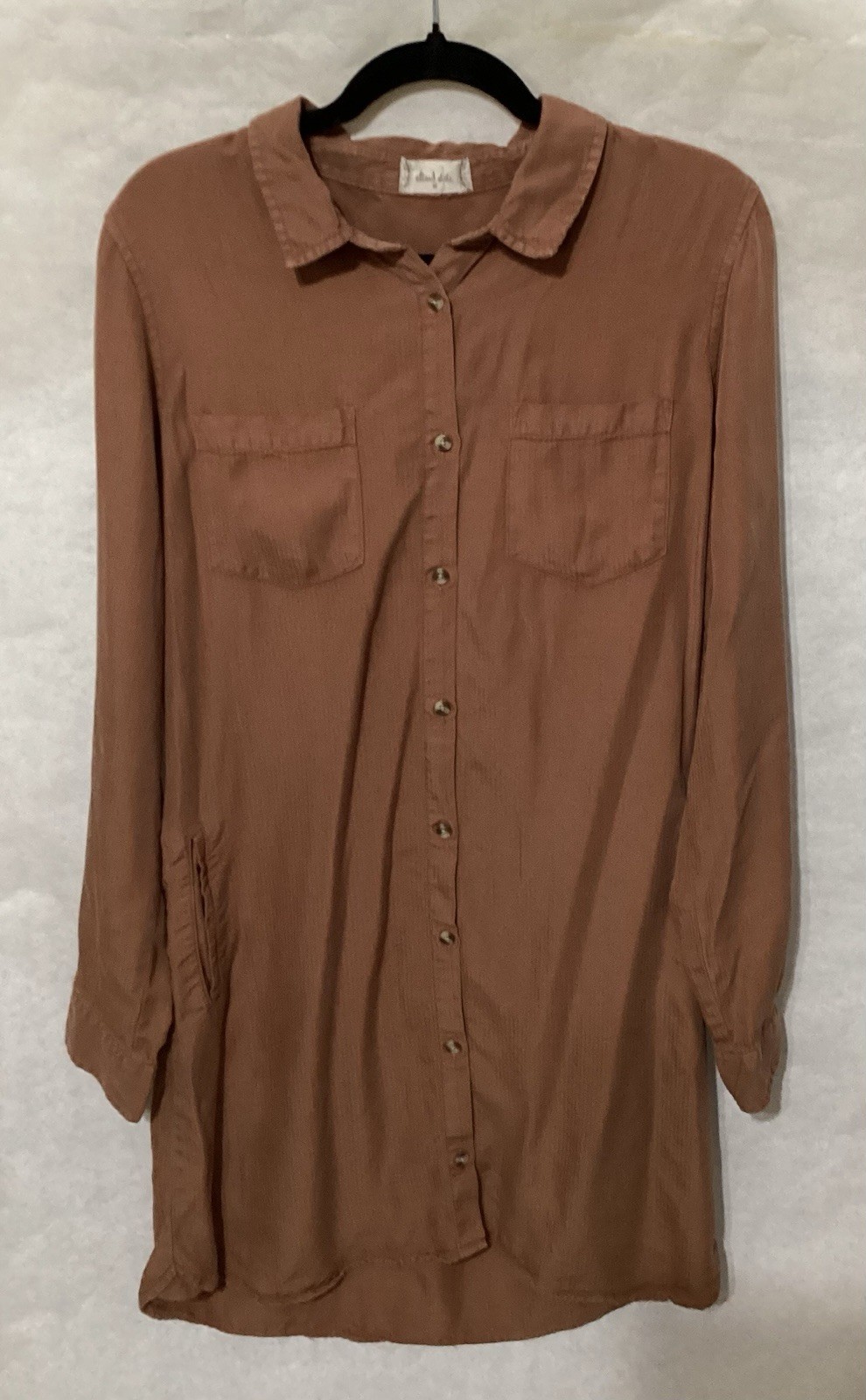 Altar’d State Rust Orange Lyocell Button Down Shirt Dress Utility Pockets Size M