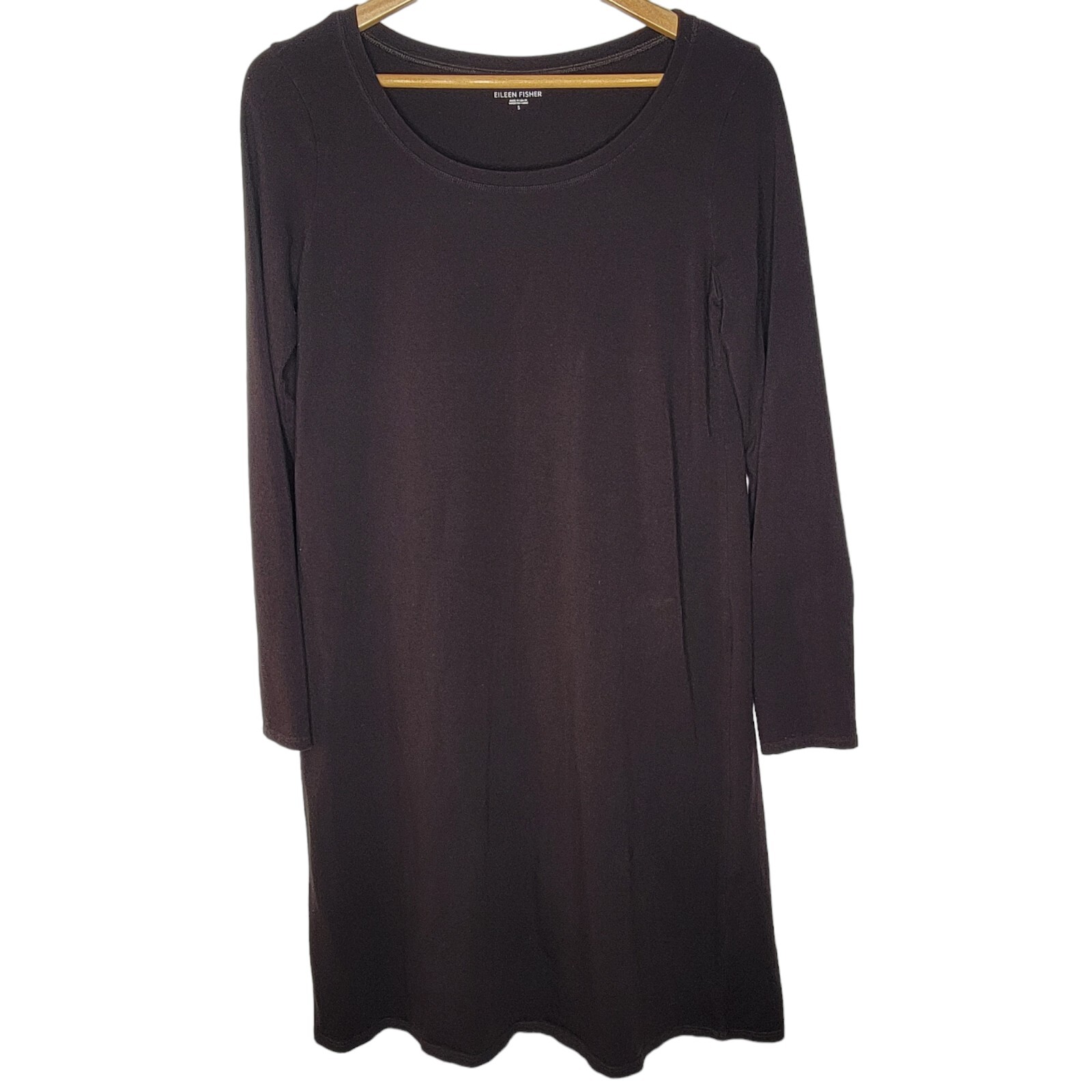 Eileen Fisher Small Dark Red Brown Long Sleeve Stretch Organic Cotton Midi Dress