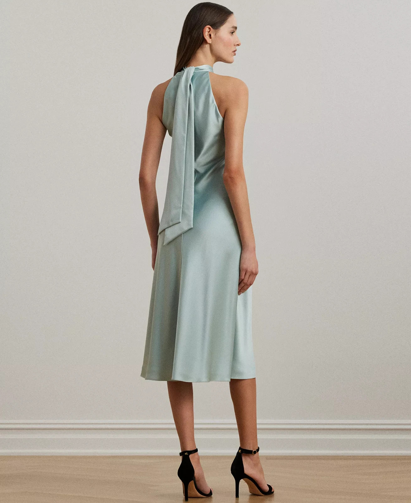 Lauren Ralph Lauren Satin Charmeuse Halter A-Line Midi Dress Aqua Pearl $265, 14