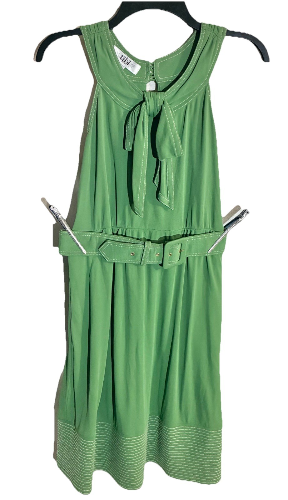 Tibi Womans Retro Belted Cocktail Dress Sz 2 Green Tie Bow Party Wedding Resort