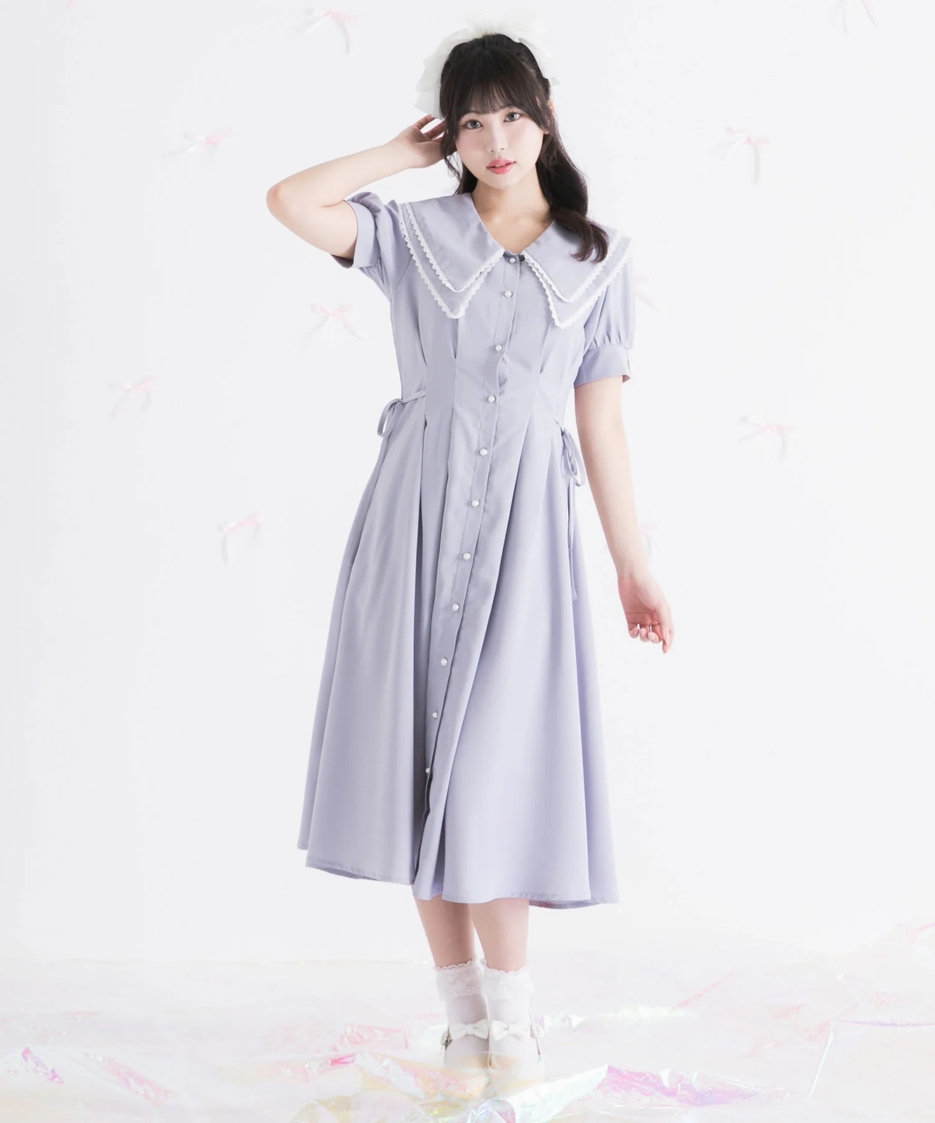 Thanksgiving sale eligible 4L-6L double big collar shirt dress Jirai New